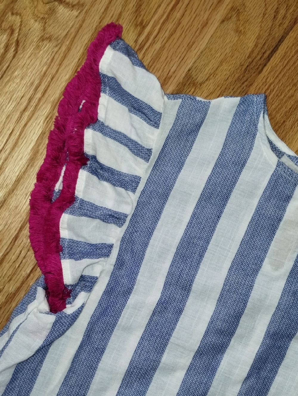 THML Blue and White Striped Flutter Sleeve Top with Pink Trim - Picture 2 of 7